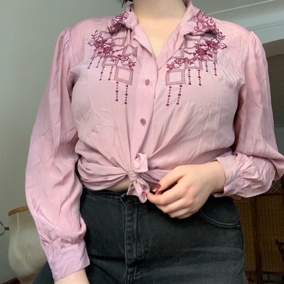Vintage Cottage Core Embroidered Blouse - Large - Picture 1 of 5